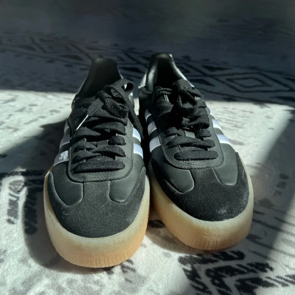 Adidas Platform Samba Sneakers In Black And White With Gum Sole - Picture 2 of 4